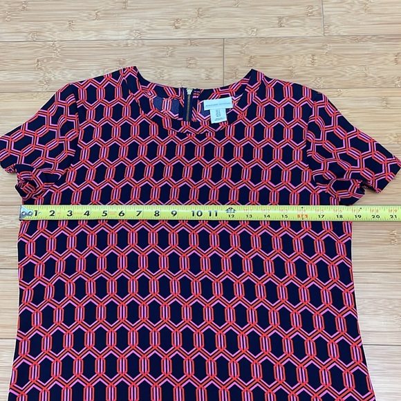 NWOT Adrienne Vittadini Navy Blue Pink Red Hexagon Geometric Shift Dress 4 - Picture 4 of 9